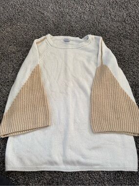 Chico's Cream Sweater with Tan Ribbed Sleeve Inserts